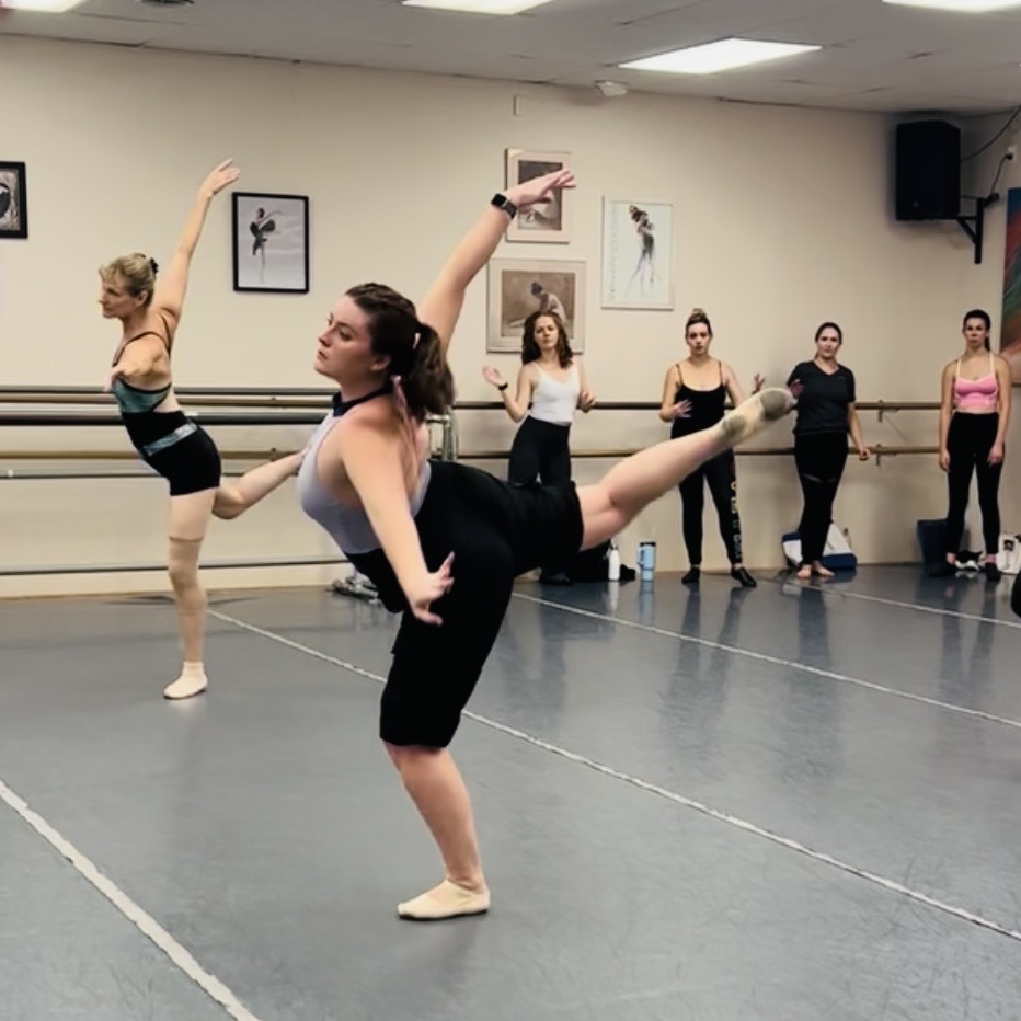 Adult Intermediate & Advanced level jazz class choreography combination.  Two adult dance students demonstrating the combination.